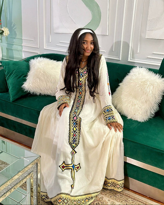 ETSEHIWET LONG SLEEVE HABESHA DRESS | GRACEFUL HABESHA DRESS | TRADITIONAL ETHIOPIAN DRESS & HABESHA CLOTH