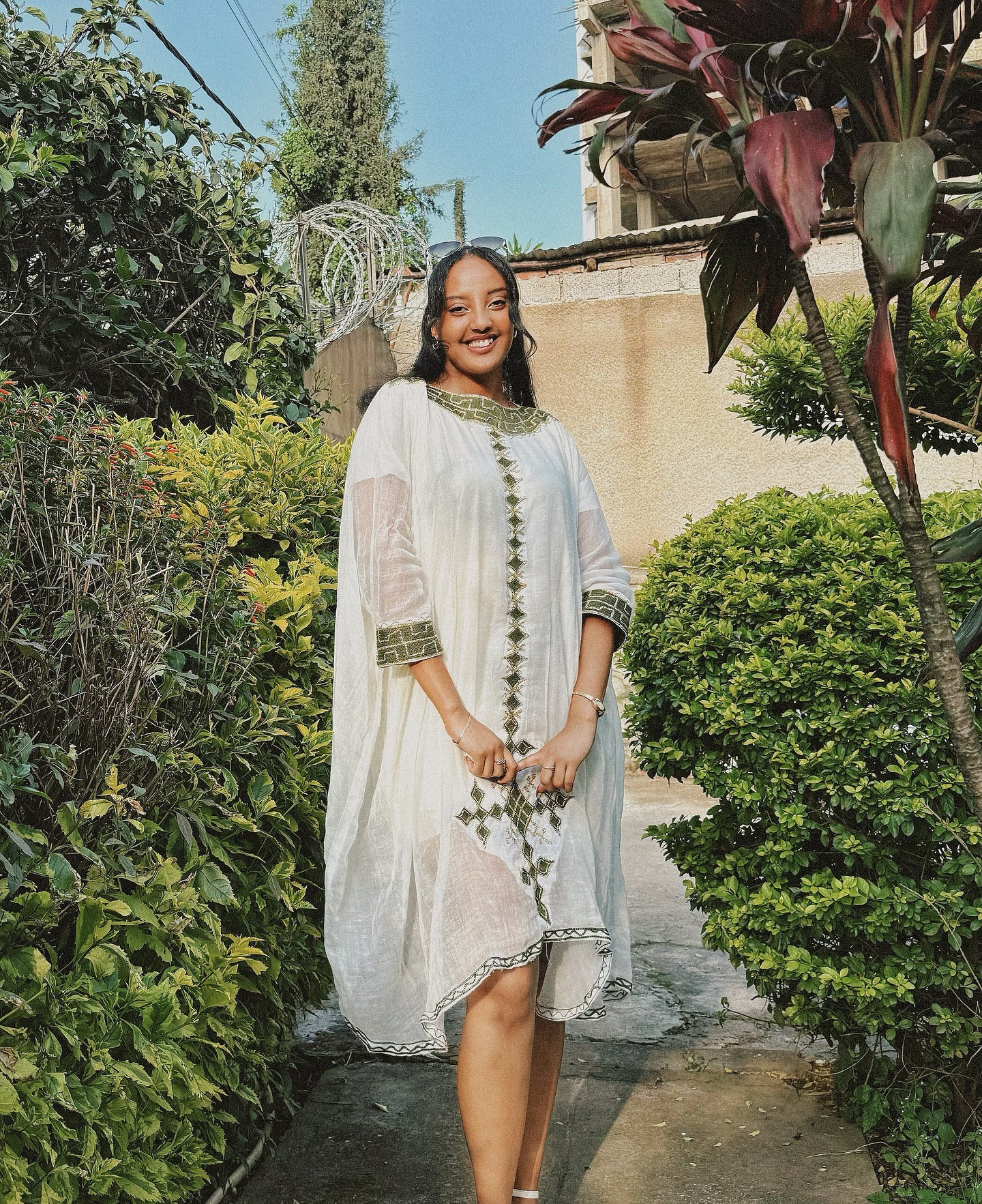 HABESHA KEMIS WITH GREEN EMBROIDERY – ELEGANT HABESHA CLOTH & TRADITIONAL ETHIOPIAN CLOTHING STYLE