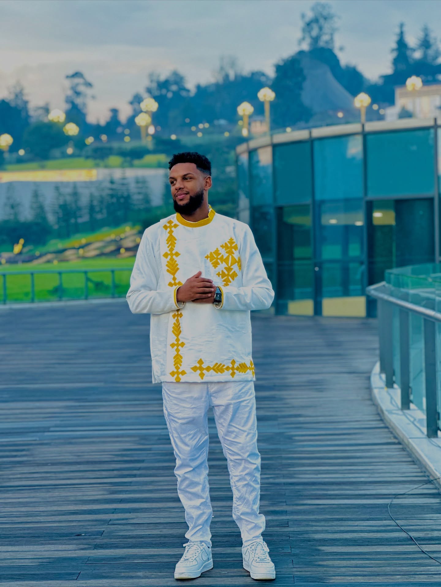 KALEAB MEN’S GOLDEN EMBROIDERY HABESHA SHIRT | ETHIOPIAN & ERITREAN TRADITIONAL ATTIRE | MEN'S OUTFIT