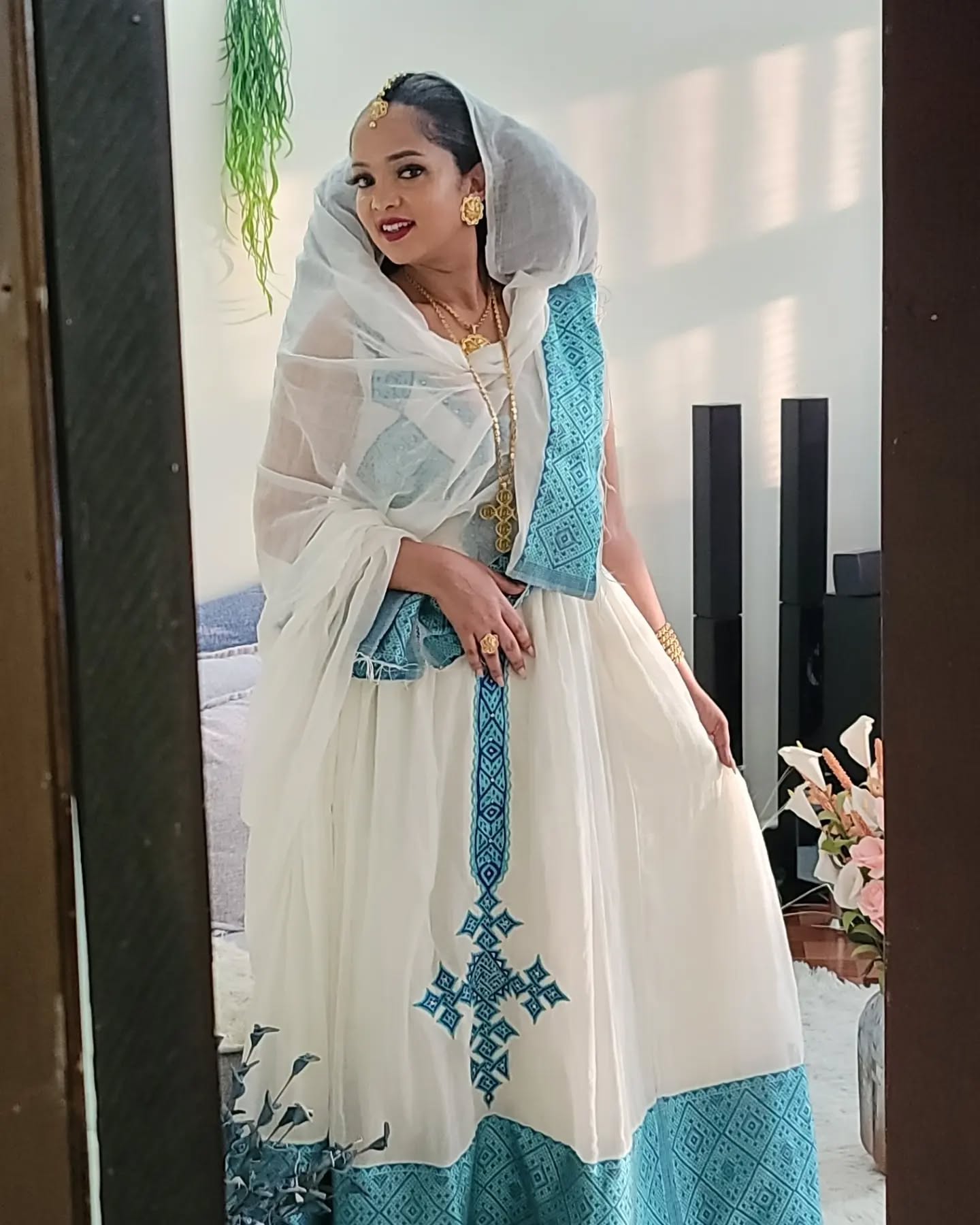 ZERITU SLEEVELESS ETHIOPIAN TRADITIONAL DRESS | CROSS EMBROIDERY HABESHA KEMIS | HABESHA DRESS FOR EVENT