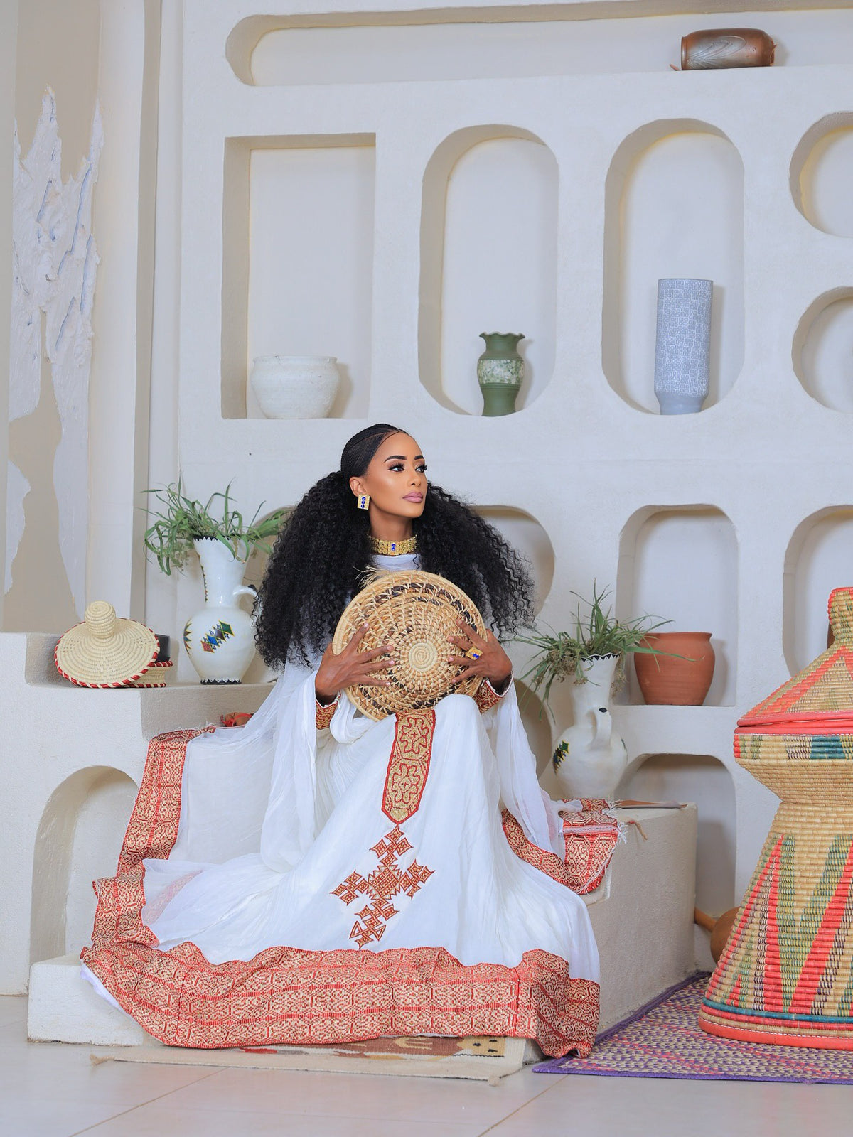MASTEWAL LONG SLEEVE HABESHA DRESS | HABESHA KEMIS WITH CROSS EMBROIDERY | TRADITIONAL ETHIOPIAN CLOTHING