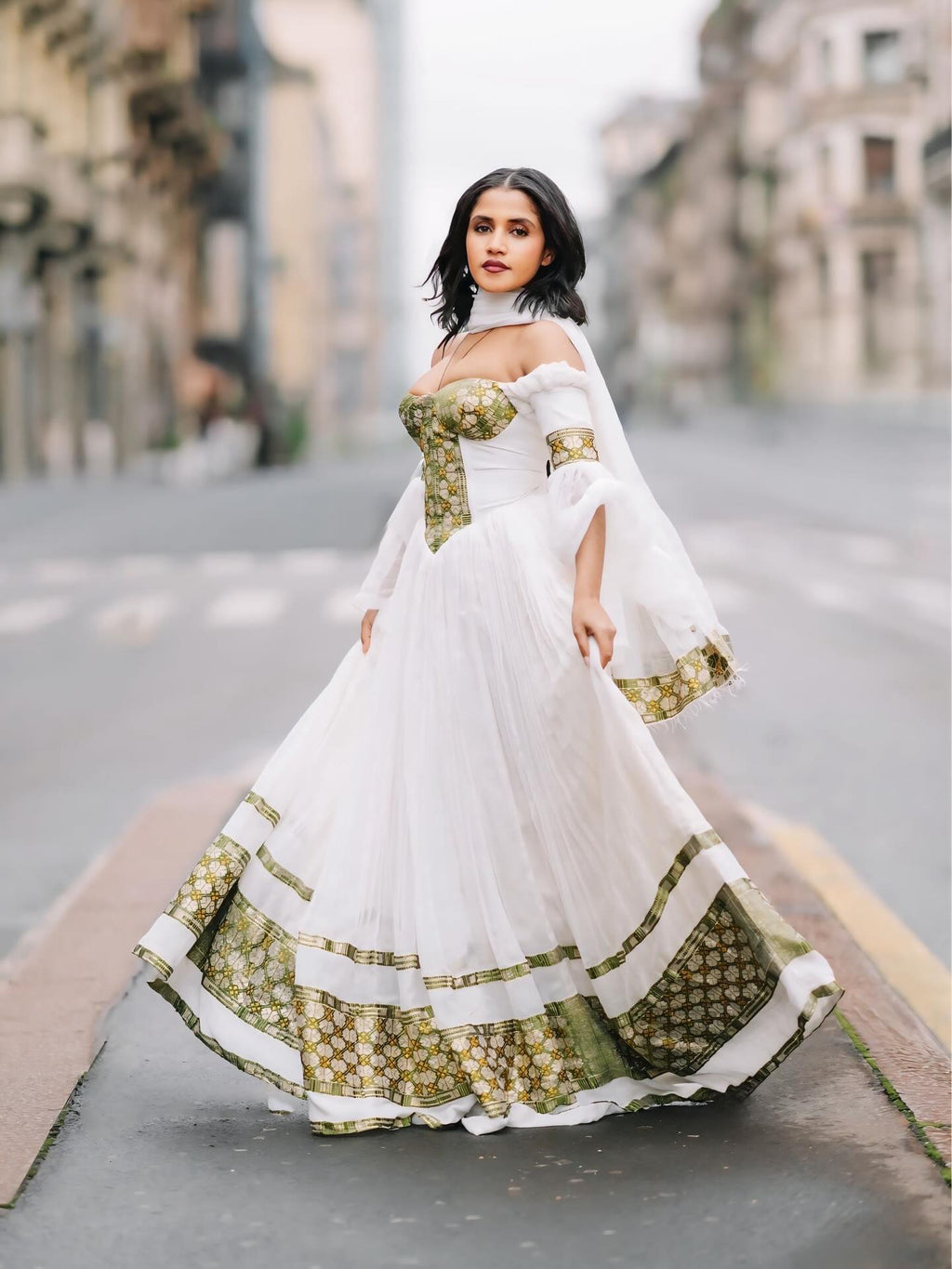 TIRINGO BEAUTIFUL HABESHA KEMIS | TRADITIONAL ETHIOPIAN CLOTHING | GREEN WOVEN HABESHA DRESS