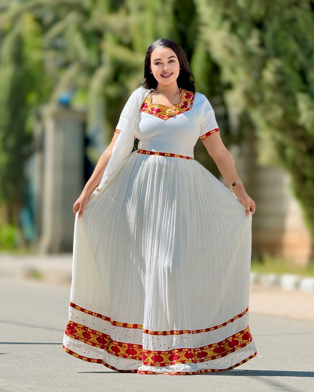 HANICHA RED AND GOLD EMBROIDERY HABESHA KEMIS | STUNNING TRADITIONAL ETHIOPIAN CLOTHING | EXQUISITE HABESHA DRESS FOR WOMEN