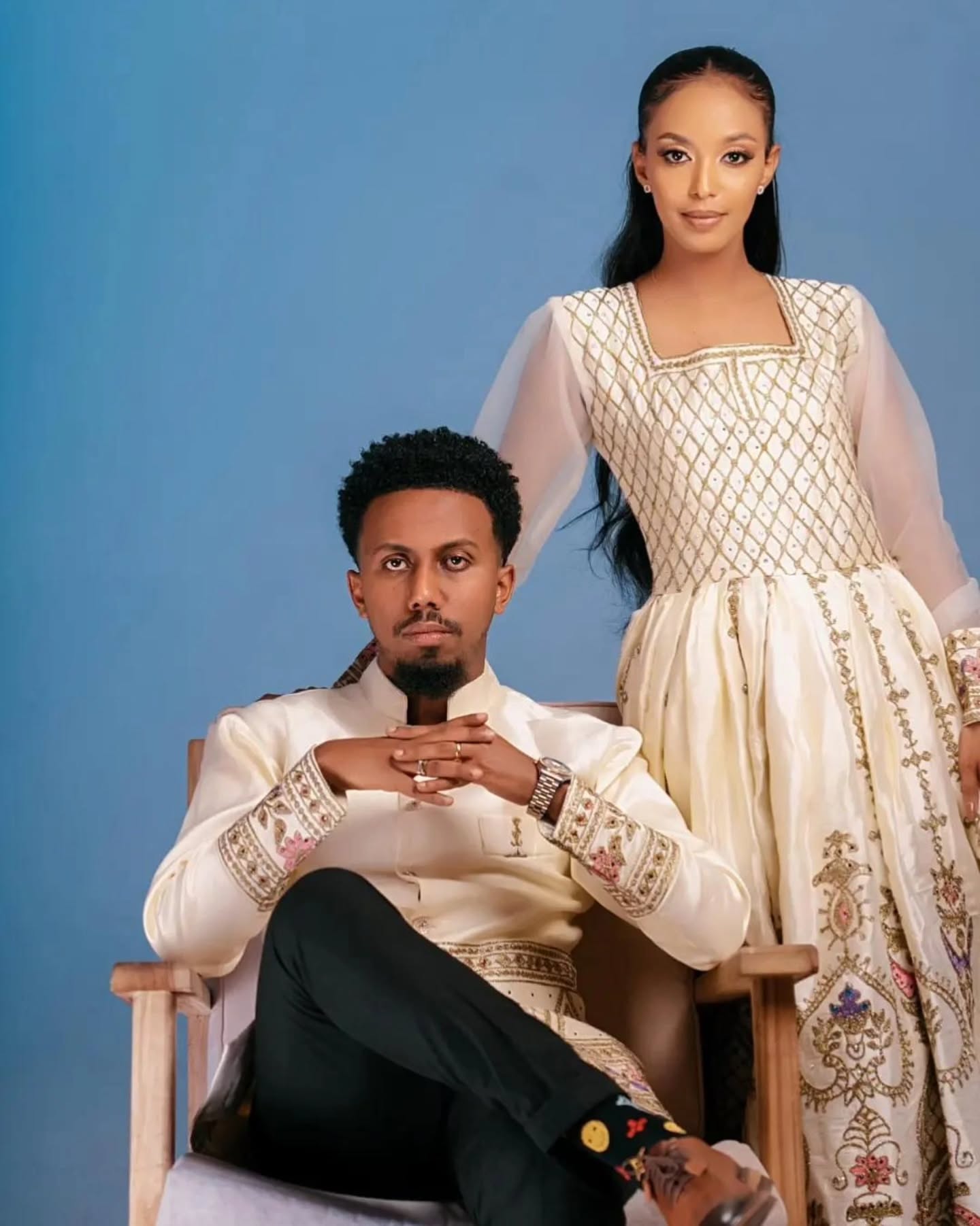 ALEMTSEHAY HABESHA MATCHING SET | ETHIOPIAN TRADITIONAL COUPLE WEAR | HABESHA DRESS & MEN'S SHIRT