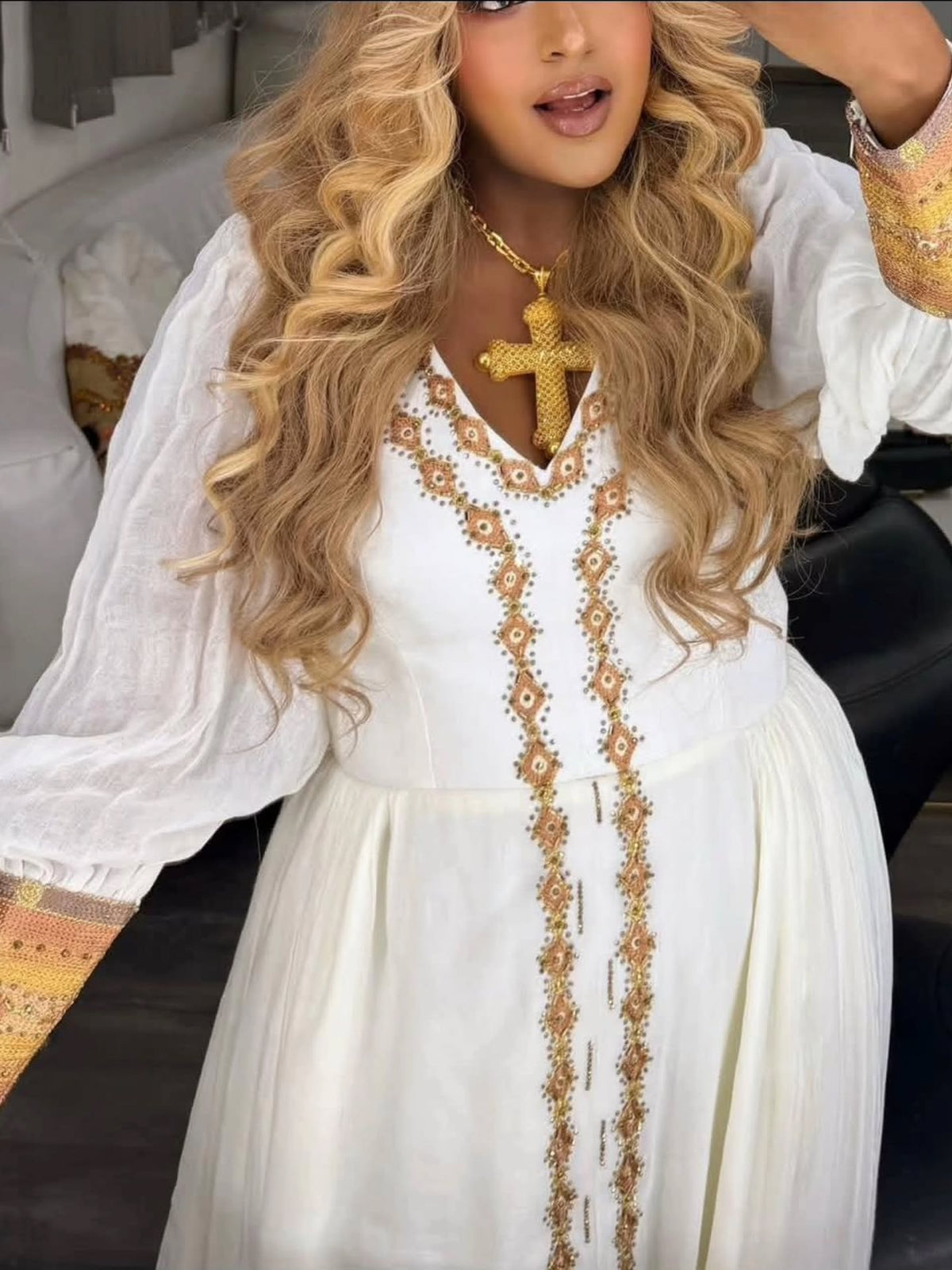HIWI GOLDEN EMBROIDERY HABESHA KEMIS | AUTHENTIC HABESHA DRESS | ETHIOPIAN TRADITIONAL DRESS