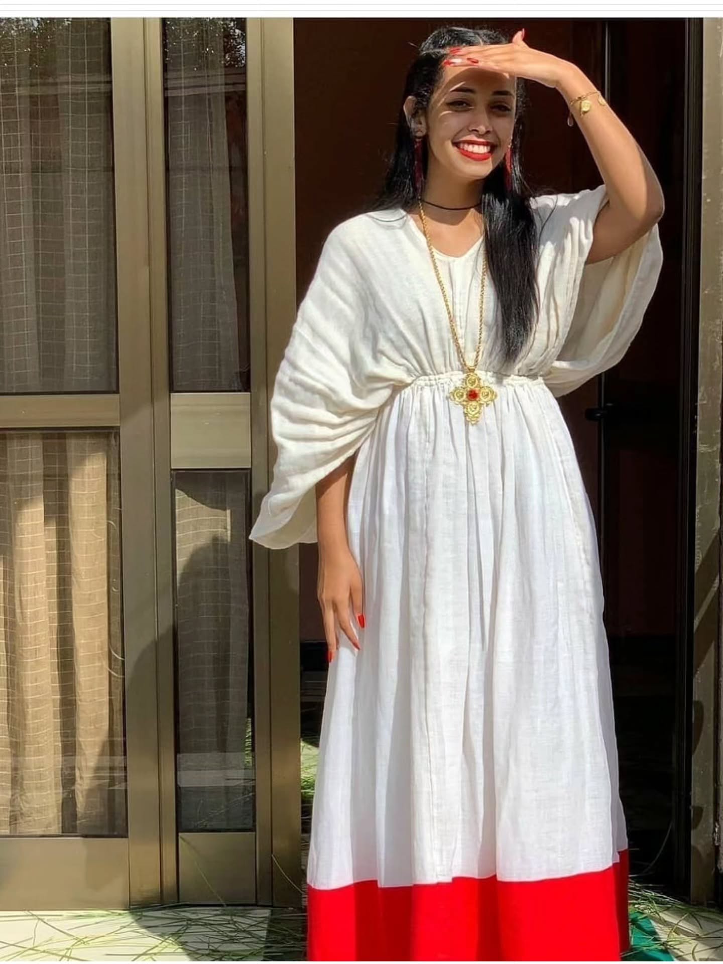 MINTAMIR GRACEFUL HABESHA DRESS | STUNNING TRADITIONAL ETHIOPIAN DRESS DESIGN | RED PATTERN HABESHA KEMIS