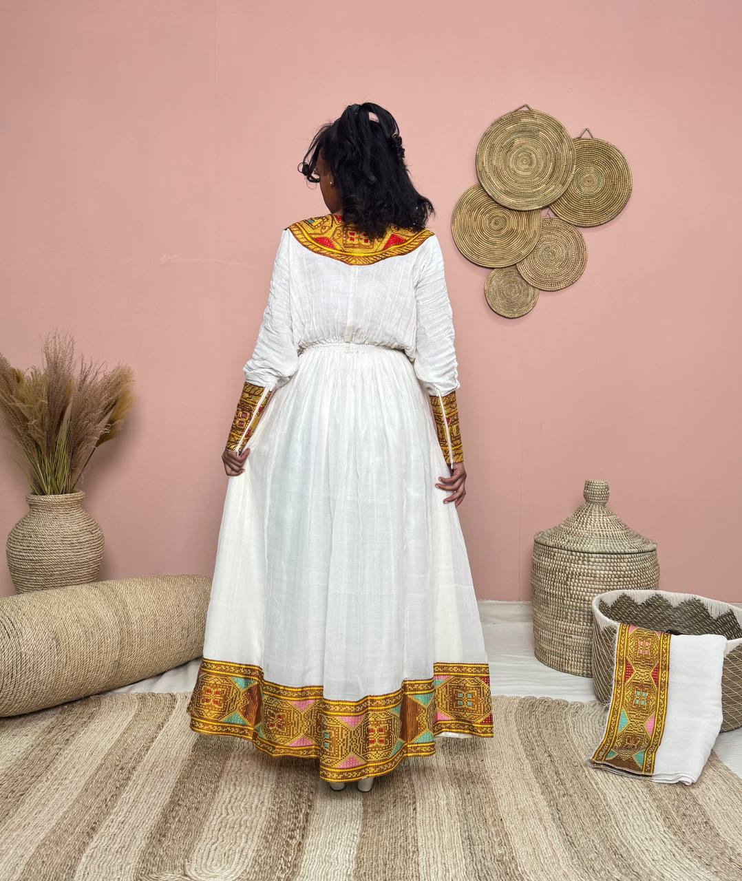 HAREGWA LONG SLEEVE HABESHA KEMIS | HABESHA DRESS IN CLASSIC ETHIOPIAN TRADITIONAL CLOTHING STYLE | HABESHA DRESS