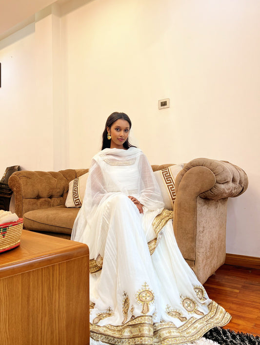 HABESHA DRESS | GOLDEN EMBROIDERY HABESHA KEMIS WITH TRADITIONAL ETHIOPIAN CHARM