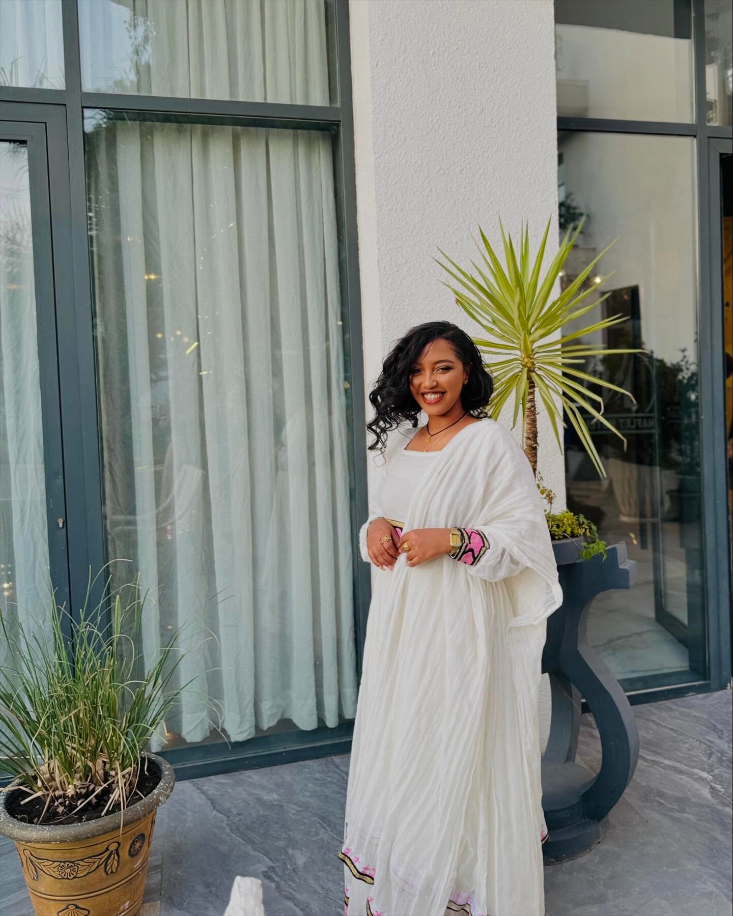 BIRIKTI COLORFUL EMBROIDERED HABESHA KEMIS | TRADITIONAL ETHIOPIAN DRESS DESIGN | VIBRANT HABESHA DRESS