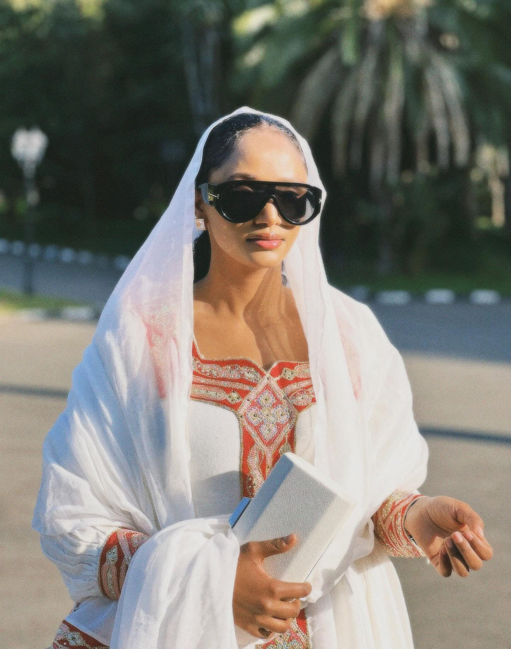 WUBRIST WHITE & RED EMBROIDERED ETHIOPIAN CLOTHING | LONG SLEEVE HABESHA DRESS | TIMELESS HABESHA KEMIS