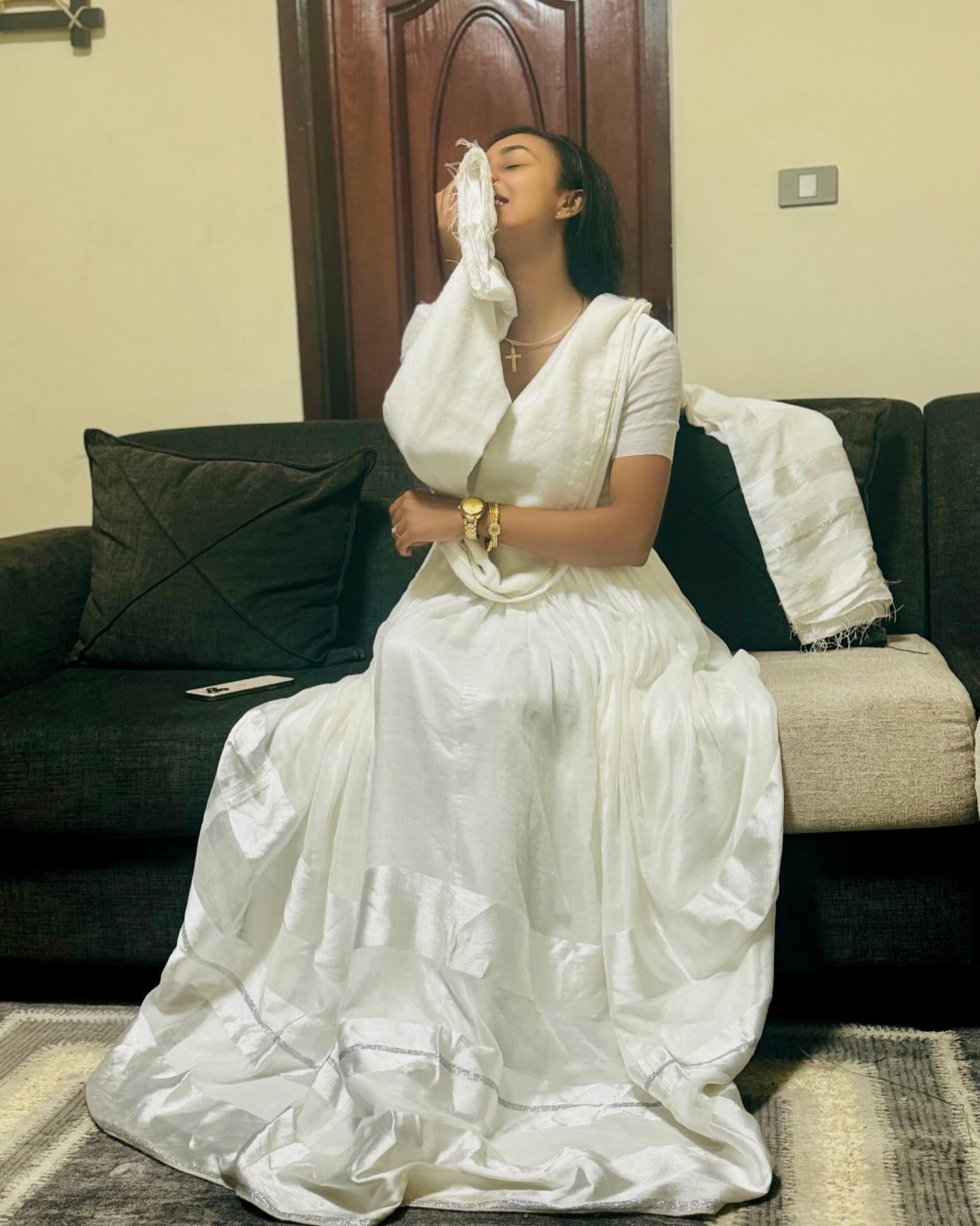 ROMI ETHIOPIAN TRADITIONAL DRESS | WHITE HABESSHA KEMIS | SHORT SLEEVE HABESHA DRESS