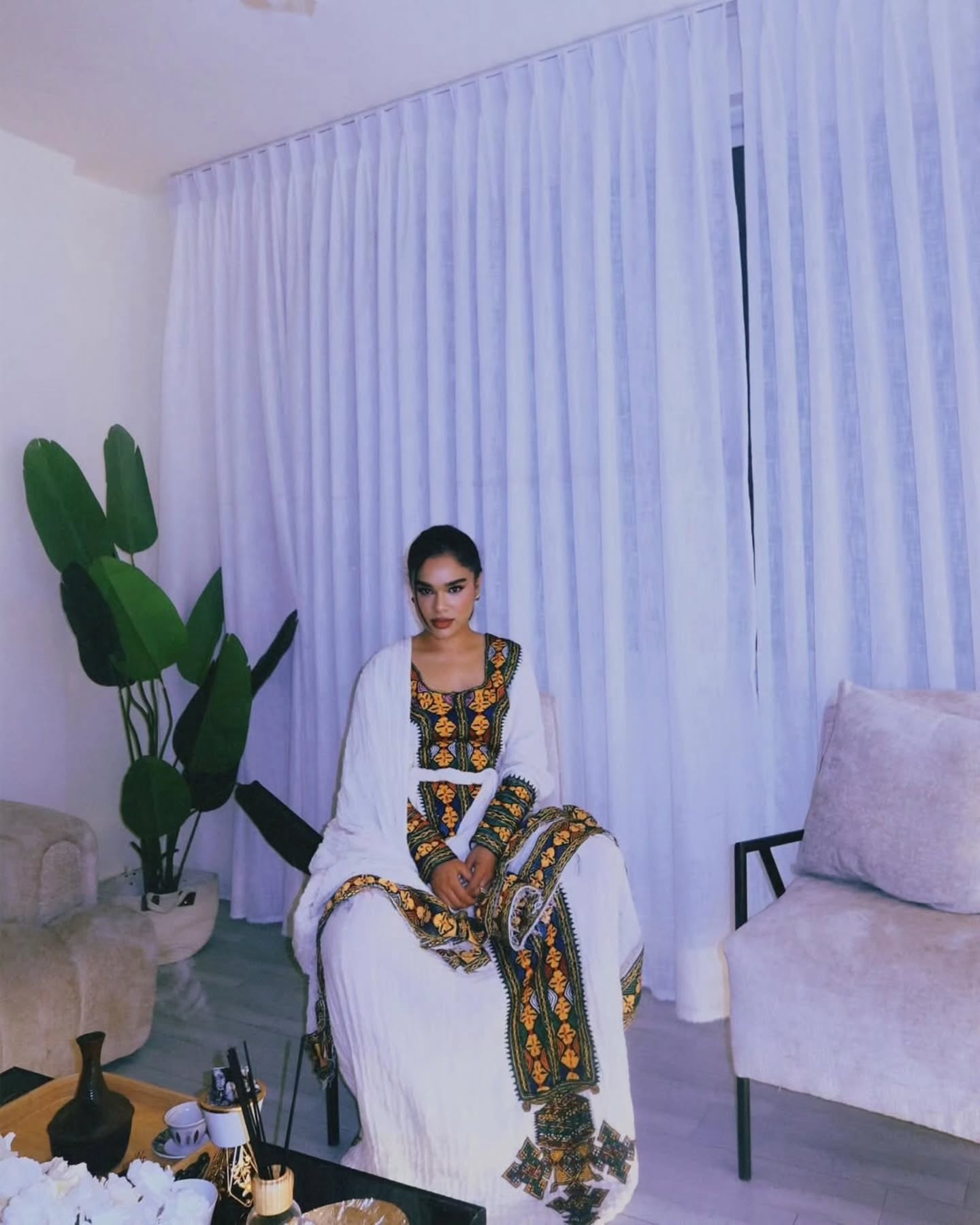 BETSEGA HANDCRAFTED CULTURAL ETHIOPIAN DRESS | MULTICOLOR EMBROIDERY HABESHA DRESS | INTRICATE DETAIL HABESHA KEMIS