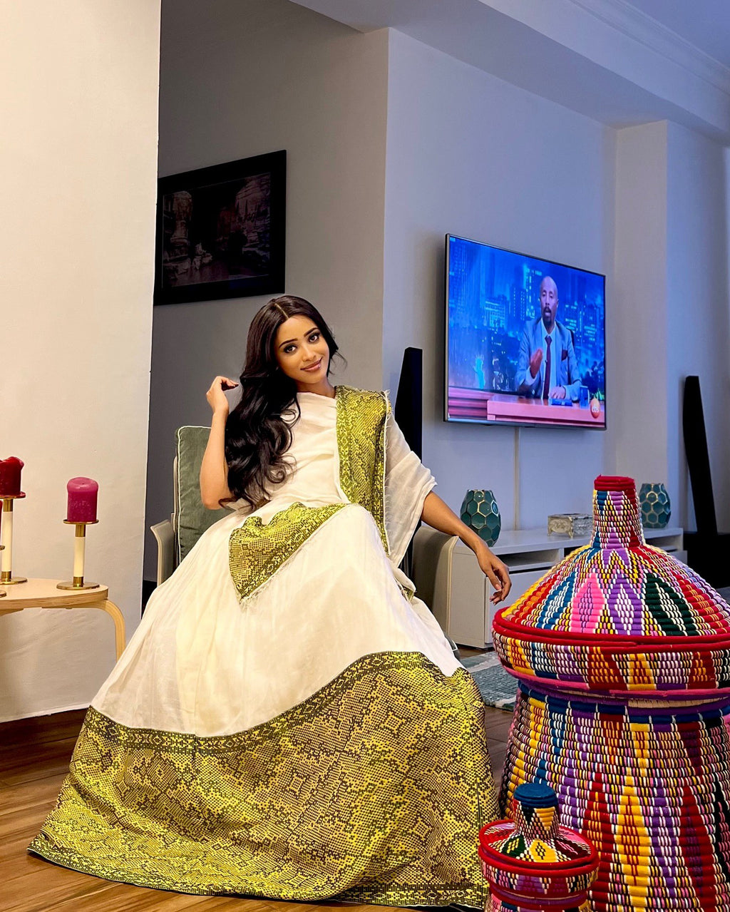 ALEME ROYAL ETHIOPIAN DRESS | DISTINCTIVE HERITAGE HABESHA KEMIS | HANDWOVEN HABESHA DRESS
