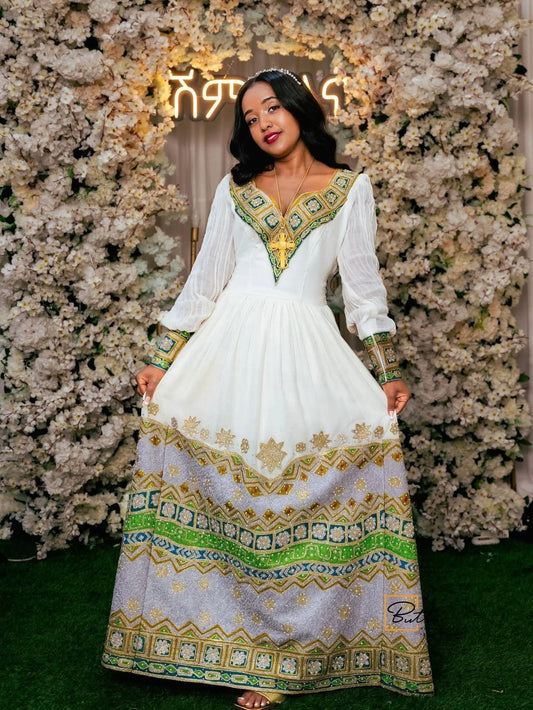 HABESHA DRESS ROYAL CULTURAL FASHION INSPIRED BY CLASSIC ETHIOPIAN TRADITIONAL DRESS HERITAGE