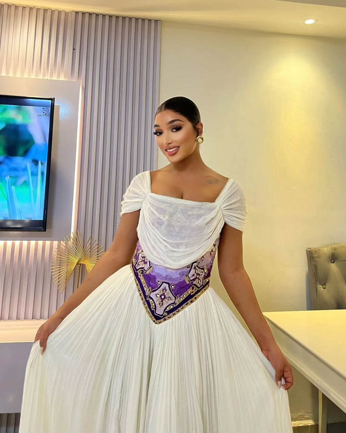 REDI PURPLE DESIGN HABESHA DRESS | HABESHA KEMIS FOR WEDDINGS | ETHIOPIAN TRADITIONAL CLOTHING