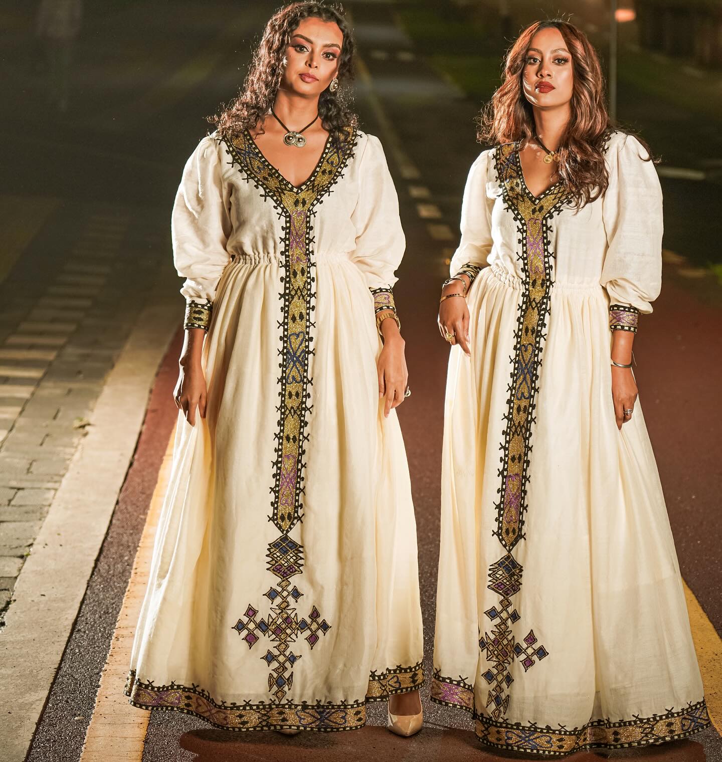 ELENI BLACK AND GOLD EMBROIDERY HABESHA KEMIS | ETHIOPIAN CLOTHING FOR EVENT | CLASSIC HABESHA DRESS