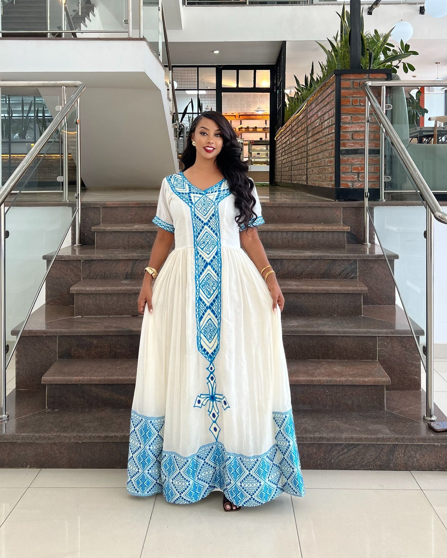 WHITE HABESHA KEMIS WITH CROSS EMBROIDERY | AUTHENTIC ETHIOPIAN TRADITIONAL WEAR