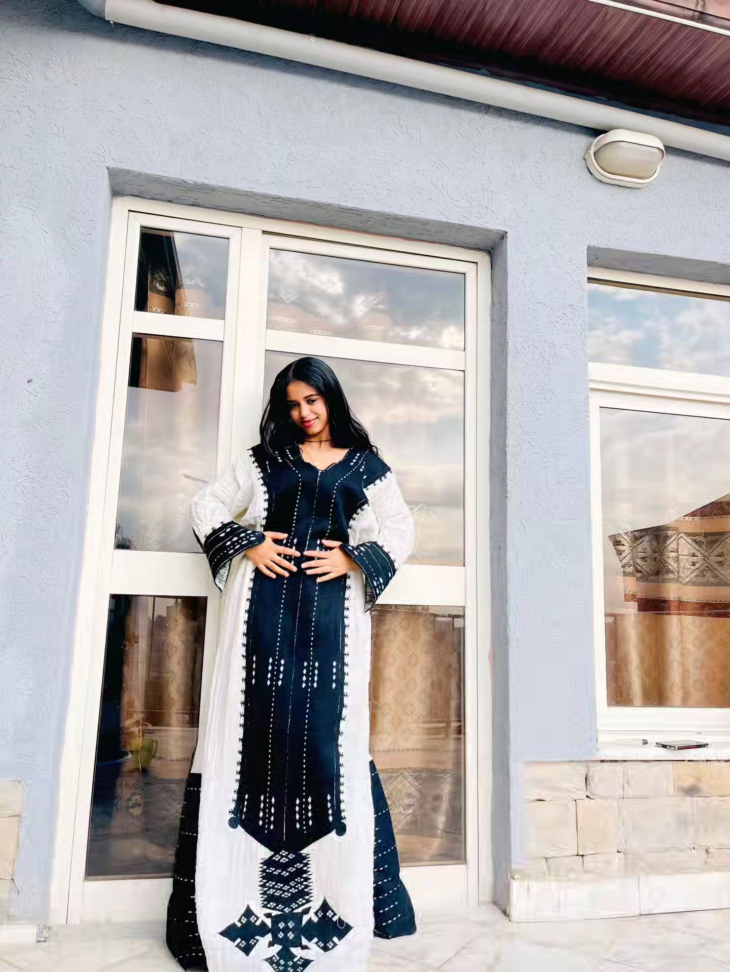 TIBAREK BLACK AND IVORY HABESHA DRESS | ETHIOPIAN DRESS HERITAGE | LONG SLEEVE HABESHA KEMIS