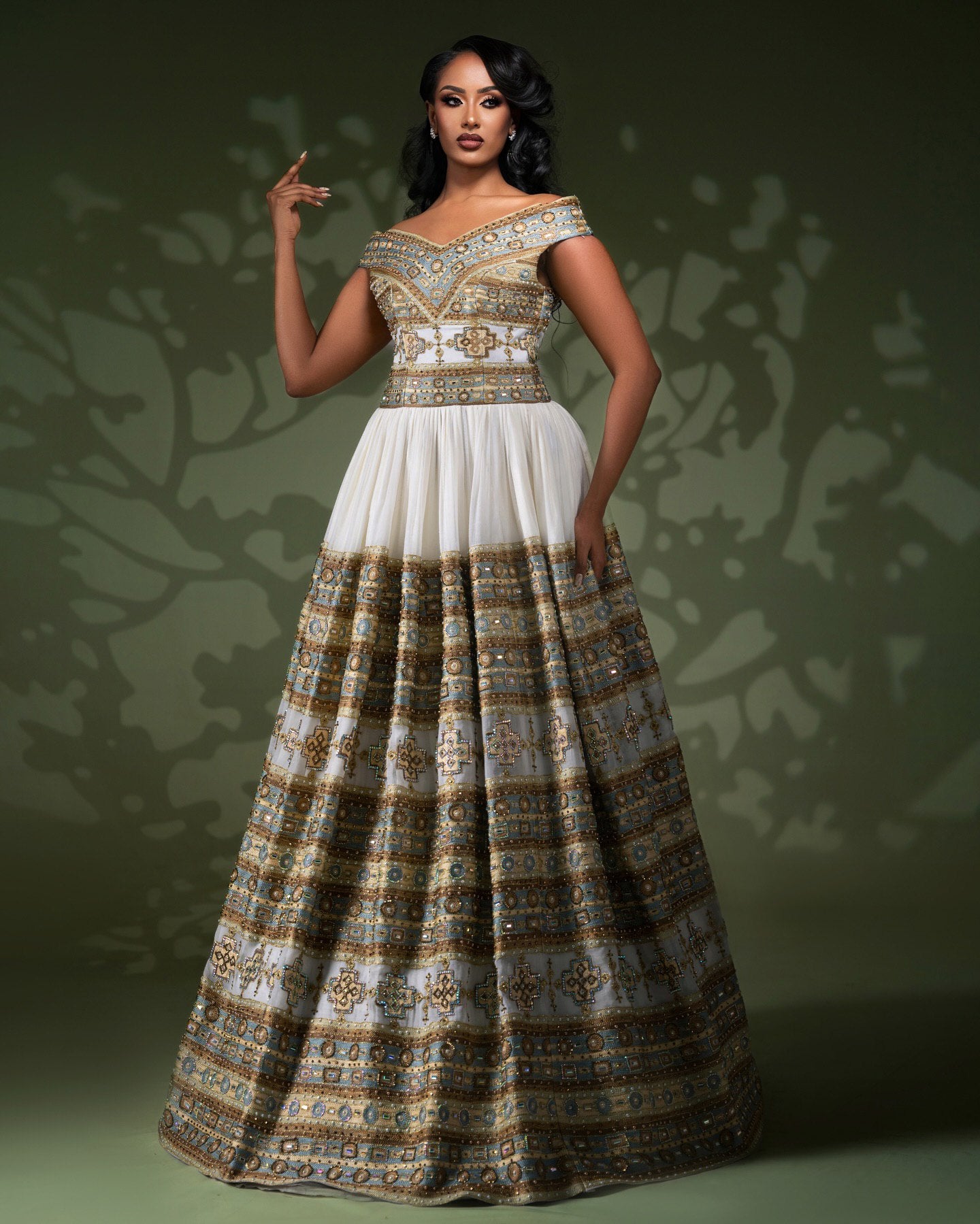 KIBNESH OFF SHOULDER HABESHA DRESS | ETHIOPIAN WEDDING DRESS | LUXURY HABESHA KEMIS