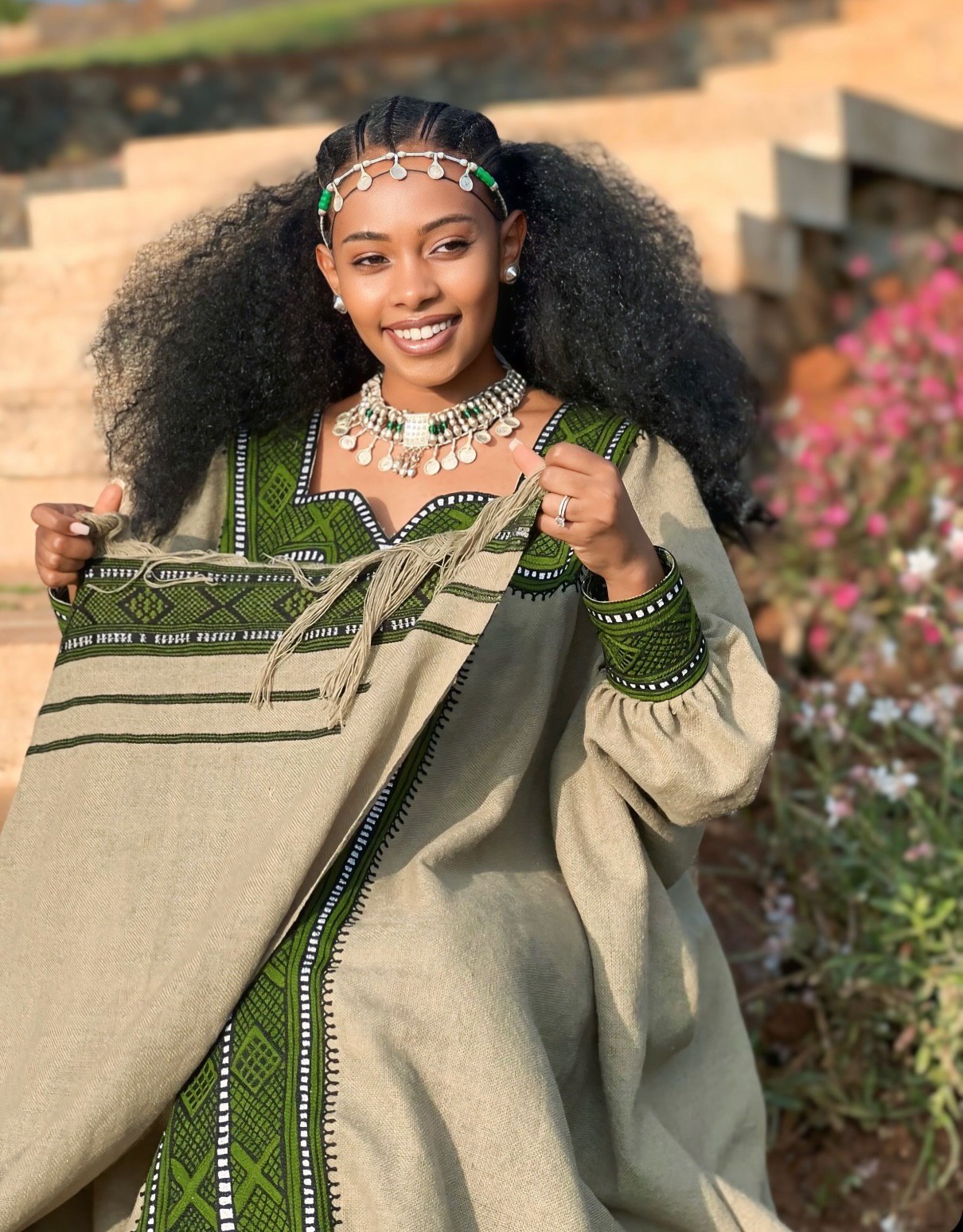 SENBETE GREEN WOVEN HABESHA DRESS | ETHIOPIAN TRADITIONAL DRESS | BEAUTIFUL HABESHA KEMIS