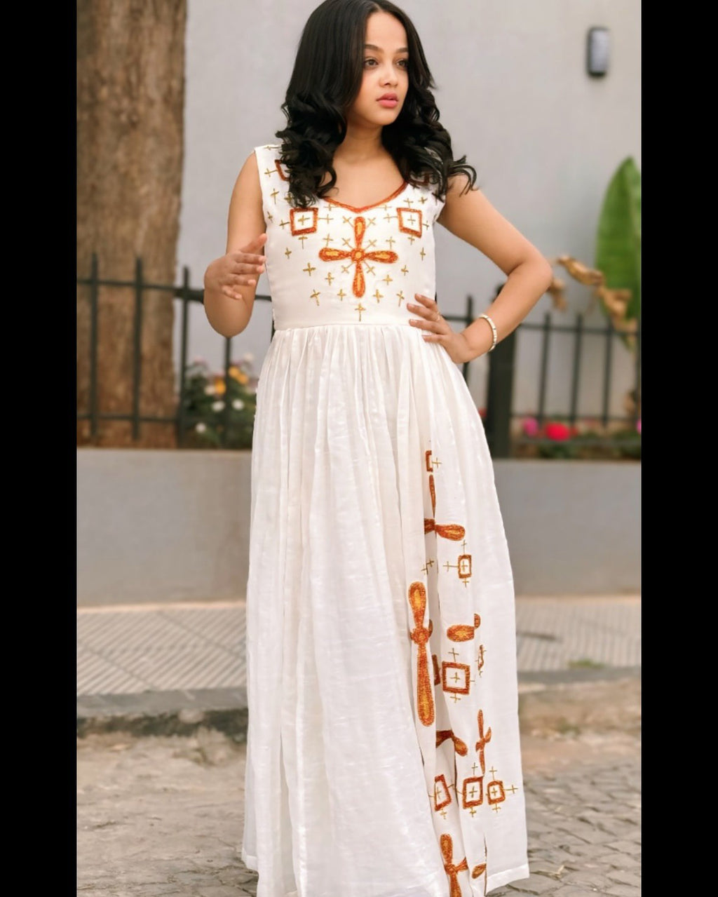 HABESHA DRESS SLEEVELESS DESIGN FEATURING CROSS EMBROIDERY AND ETHIOPIAN CLOTHING ART