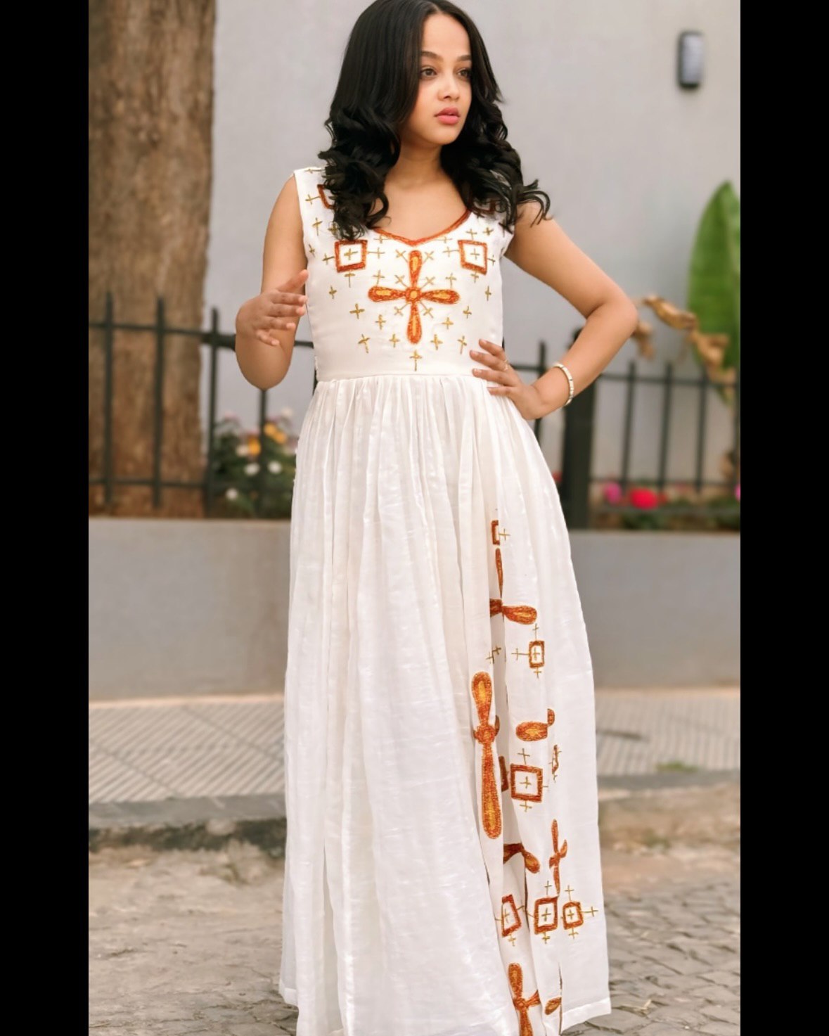 HABESHA DRESS SLEEVELESS DESIGN FEATURING CROSS EMBROIDERY AND ETHIOPIAN CLOTHING ART