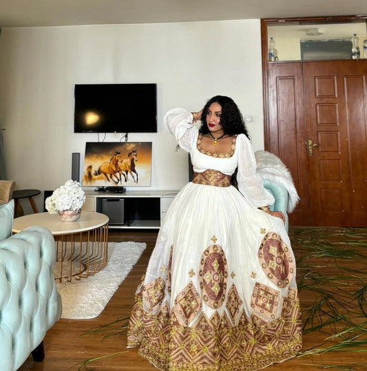 HANDCRAFTED HABESHA DRESS FOR CULTURAL CEREMONY AND ETHIOPIAN TRADITIONAL DRESS CELEBRATION