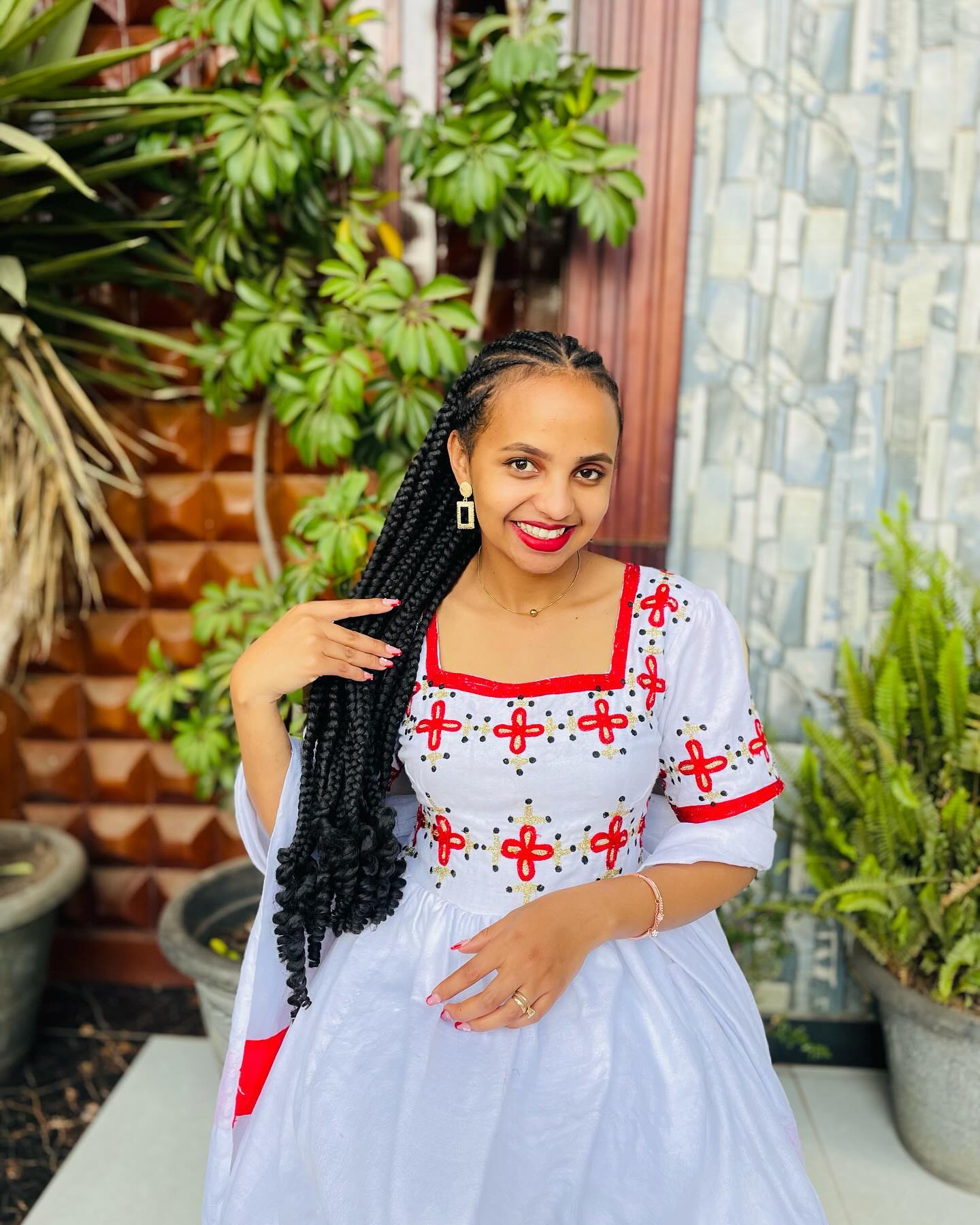 SOLINA RED AND GOLDEN EMBROIDERY HABESHA KEMIS | SHORT SLEEVE ETHIOPIAN DRESS | TIMELESS HABESHA DRESS