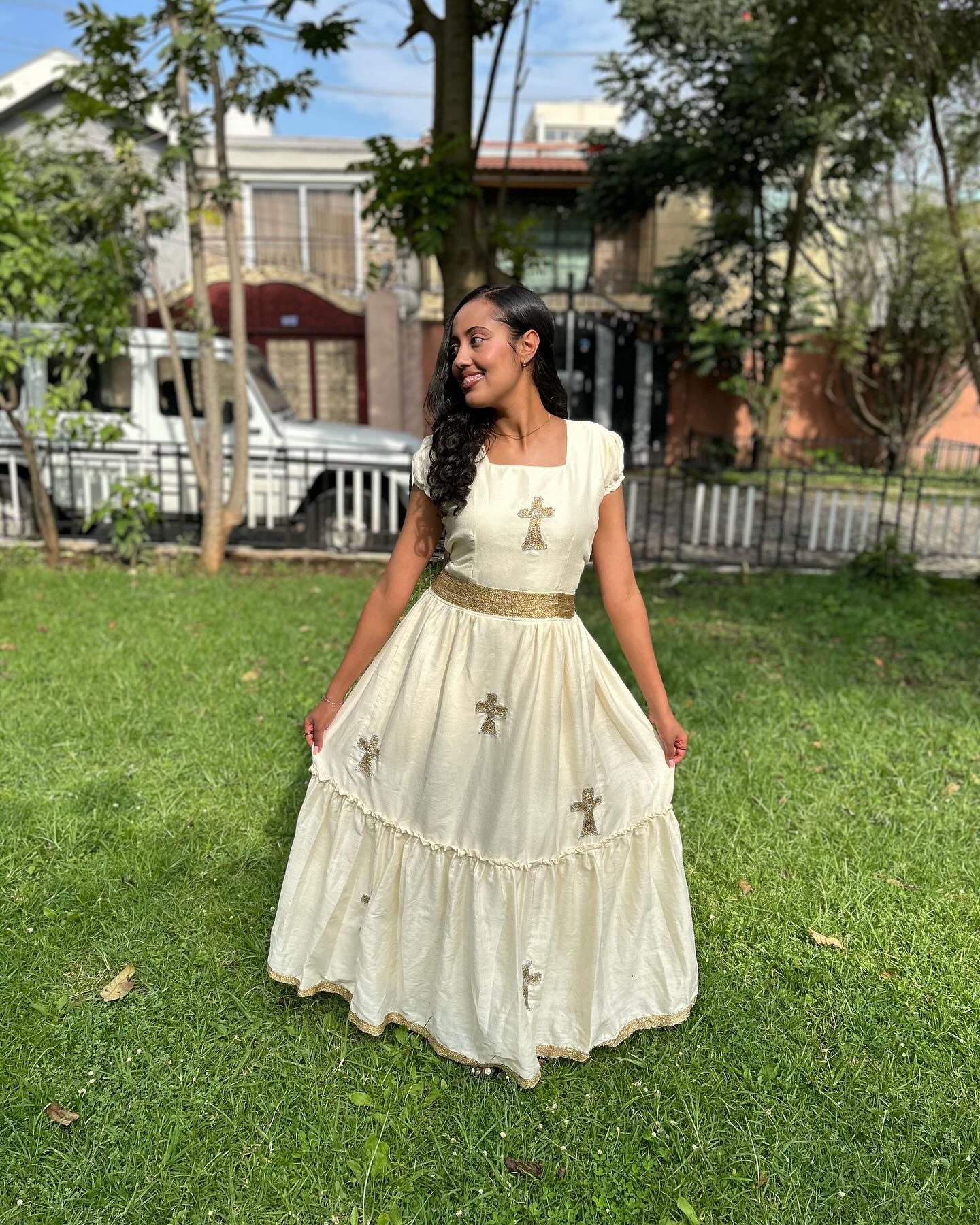 LIZA SHORT SLEEVE HABESHA DRESS | CLASSIC HABESHA KEMIS | MINIMALIST ETHIOPIAN CLOTHING