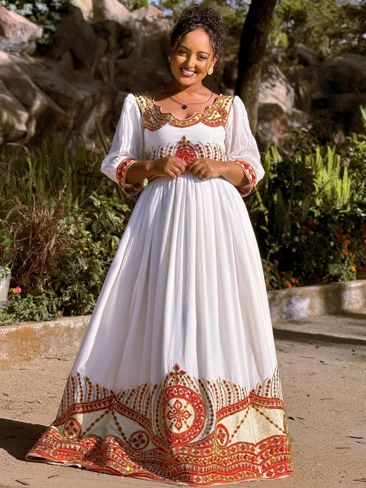 LUAL RED AND GOLD EMBROIDERY HABESHA KEMIS | WEDDING HABESHA DRESS |TRADITIONAL ETHIOPIAN WEDDING DRESS