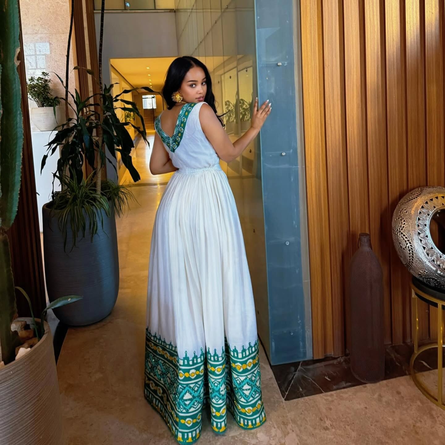 ZENBABA SLEEVELESS HABESHA DRESS | V-NECK DETAIL HABESHA KEMIS | HANDWOVEN ETHIOPIAN DRESS ACCENTS FOR CULTURAL ELEGANCE