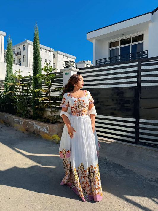 COLORFUL SHORT SLEEVE TRADITIONAL HABESHA STYLE WITH MULTICOLOR EMBROIDERY AND HERITAGE INFLUENCE