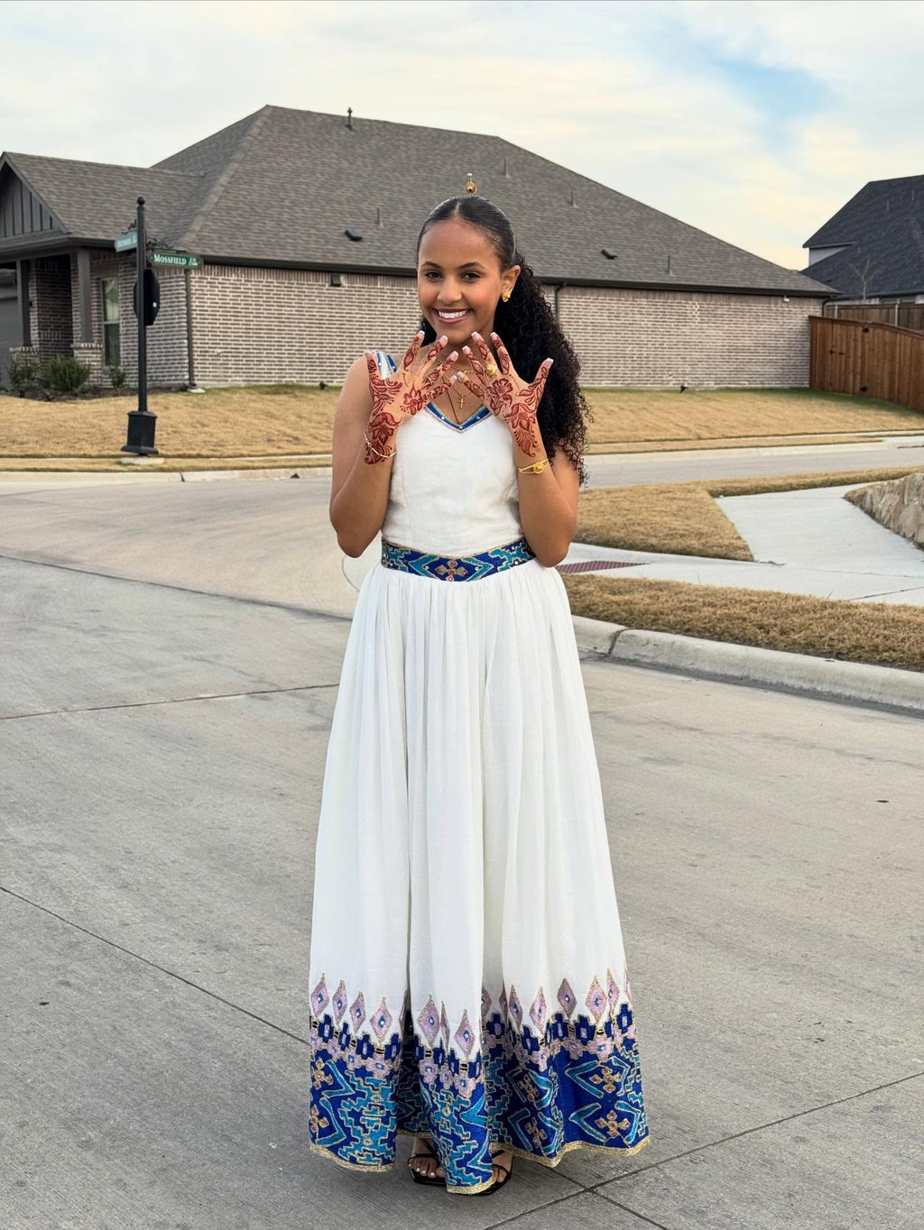 AKALE ETHIOPIAN CLOTHING COLLECTION | SLEEVELESS HABESHA DRESS | BLUE HABESHA KEMIS DESIGN