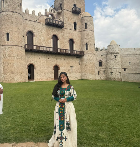 BEAUTIFUL HABESHA KEMIS GREEN WOVEN CROSS DETAIL HABESHA DRESS – TRADITIONAL ETHIOPIAN CLOTHING AND ETHIOPIAN DRESS