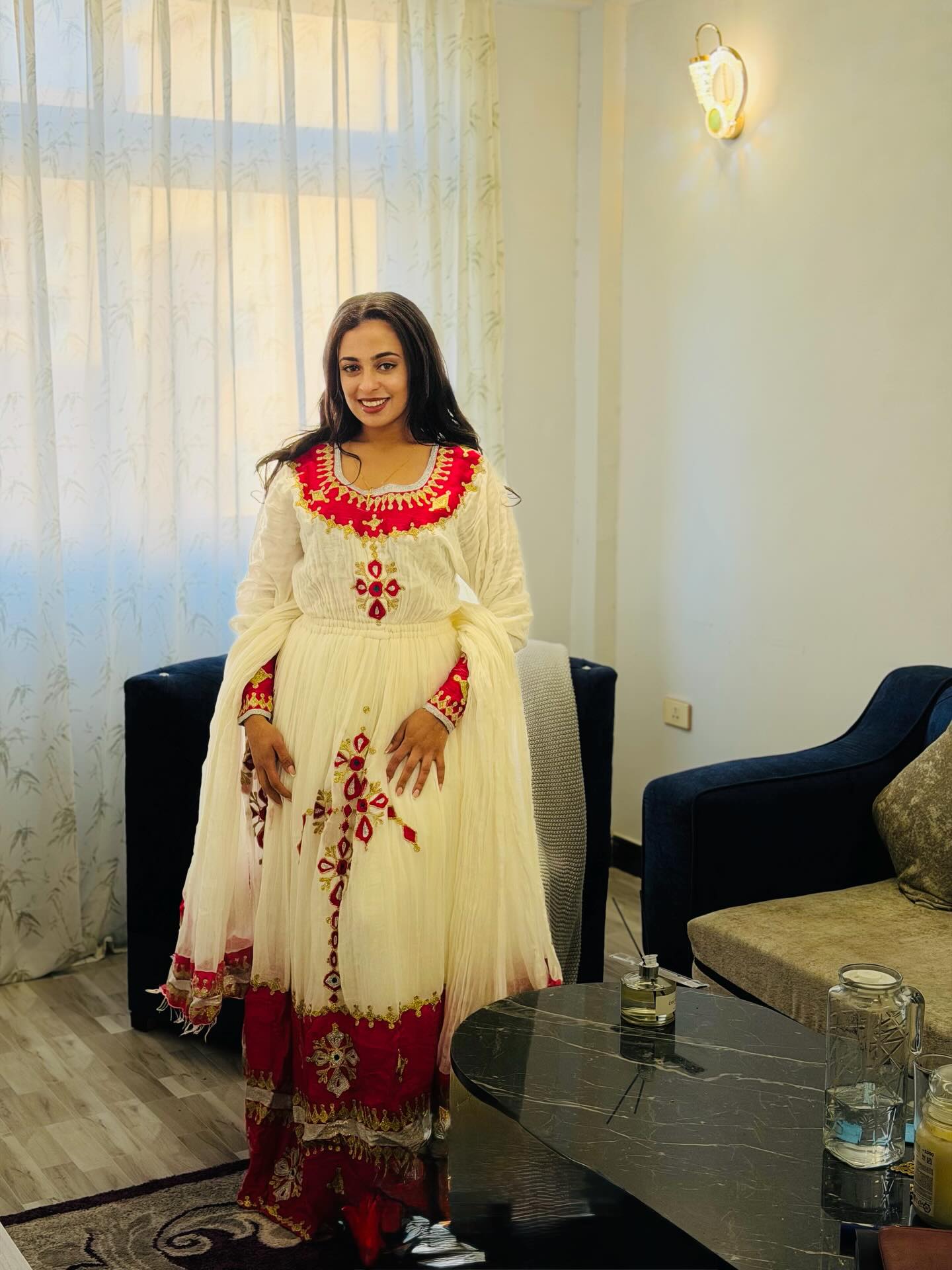 STUNNING RED PATTERN HABESHA KEMIS WITH LONG SLEEVE TRADITIONAL ETHIOPIAN CLOTHING 