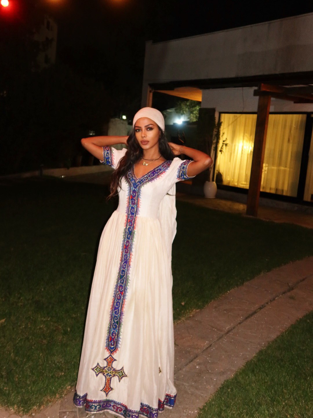 TRADITIONAL V-NECKLINE HABESHA DRESS WITH SHORT SLEEVES – ETHIOPIAN CLOTHING AND HABESHA KEMIS 