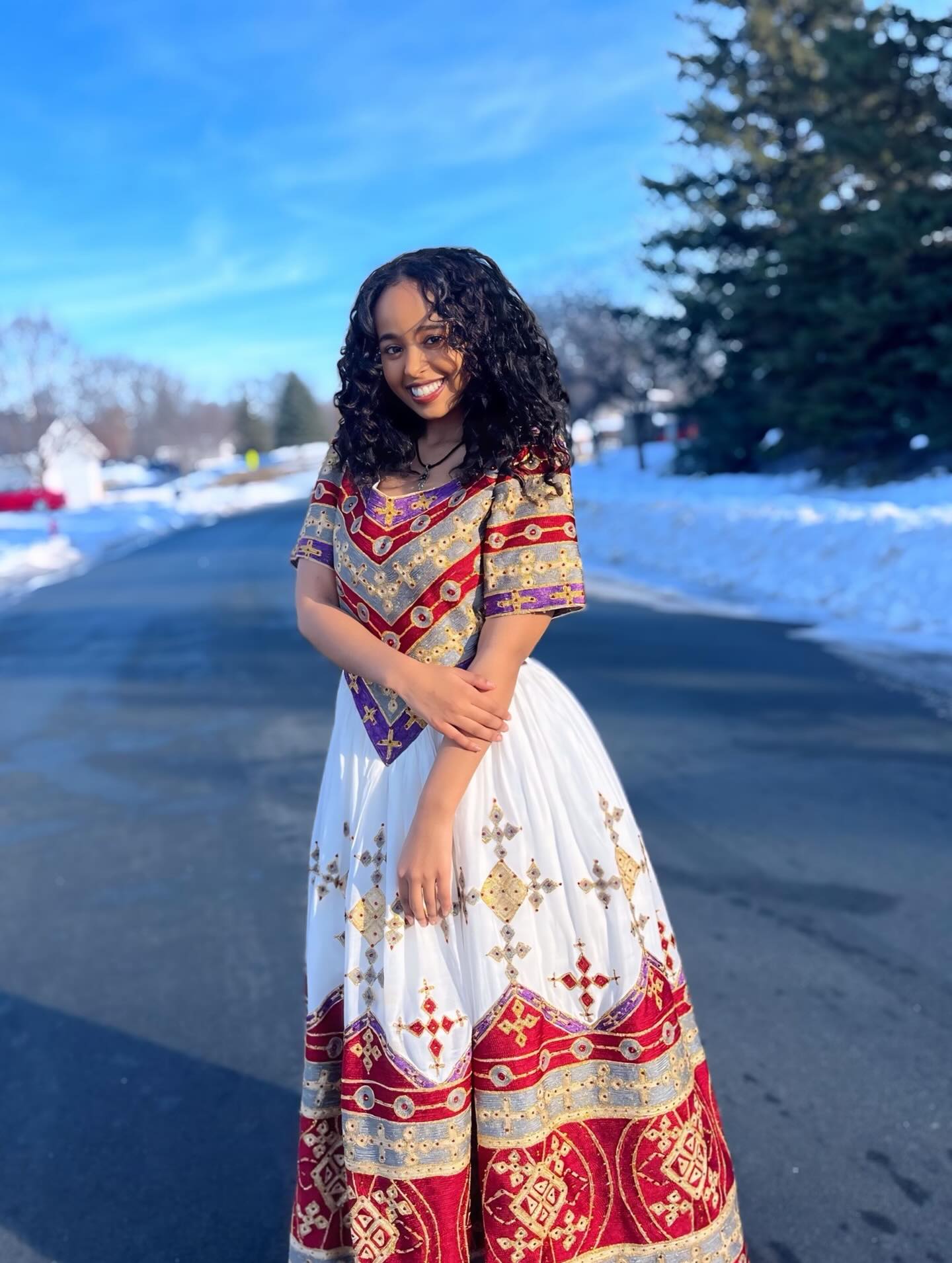 YIDU ETHIOPIAN WEDDING DRESS | MULTICOLOR EMBROIDERY HABESHA KEMIS | GRACEFUL HABESHA DRESS