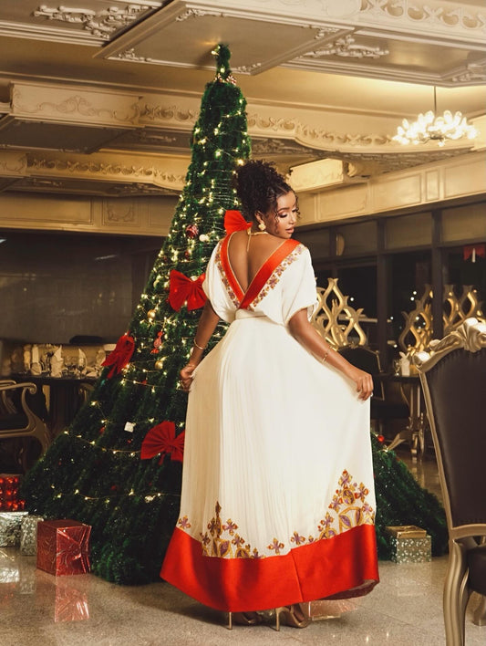 RED WOVEN HABESHA KEMIS COLLECTION | STUNNING HABESHA DRESS SELECTION | ETHIOPIAN TRADITIONAL DRESS FOR CULTURAL CELEBRATIONS