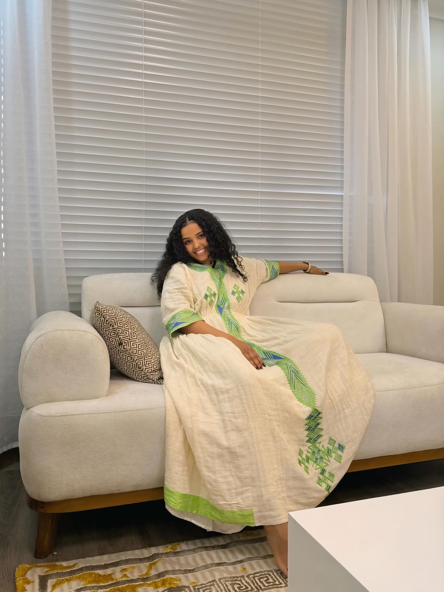 LAMRRI GREEN EMBROIDERY HABESHA KEMIS | TRADITIONAL ETHIOPIAN CLOTHING | VIBRANT HABESHA DRESS