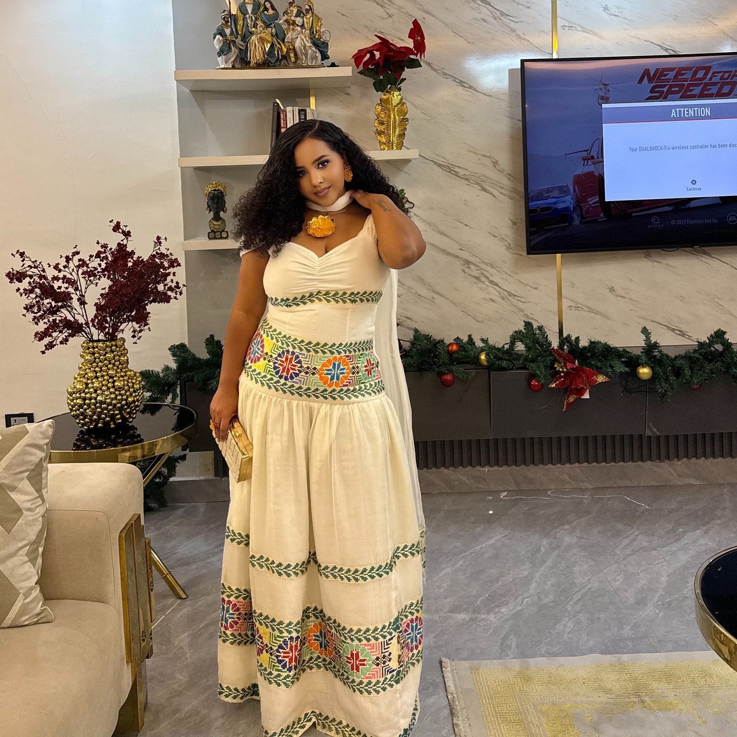 WERKIYE MULTICOLOR WOVEN HABESHA KEMIS | SHORT SLEEVE HABESHA DRESS | ETHIOPIAN AND ERITREAN DRESS STYLE