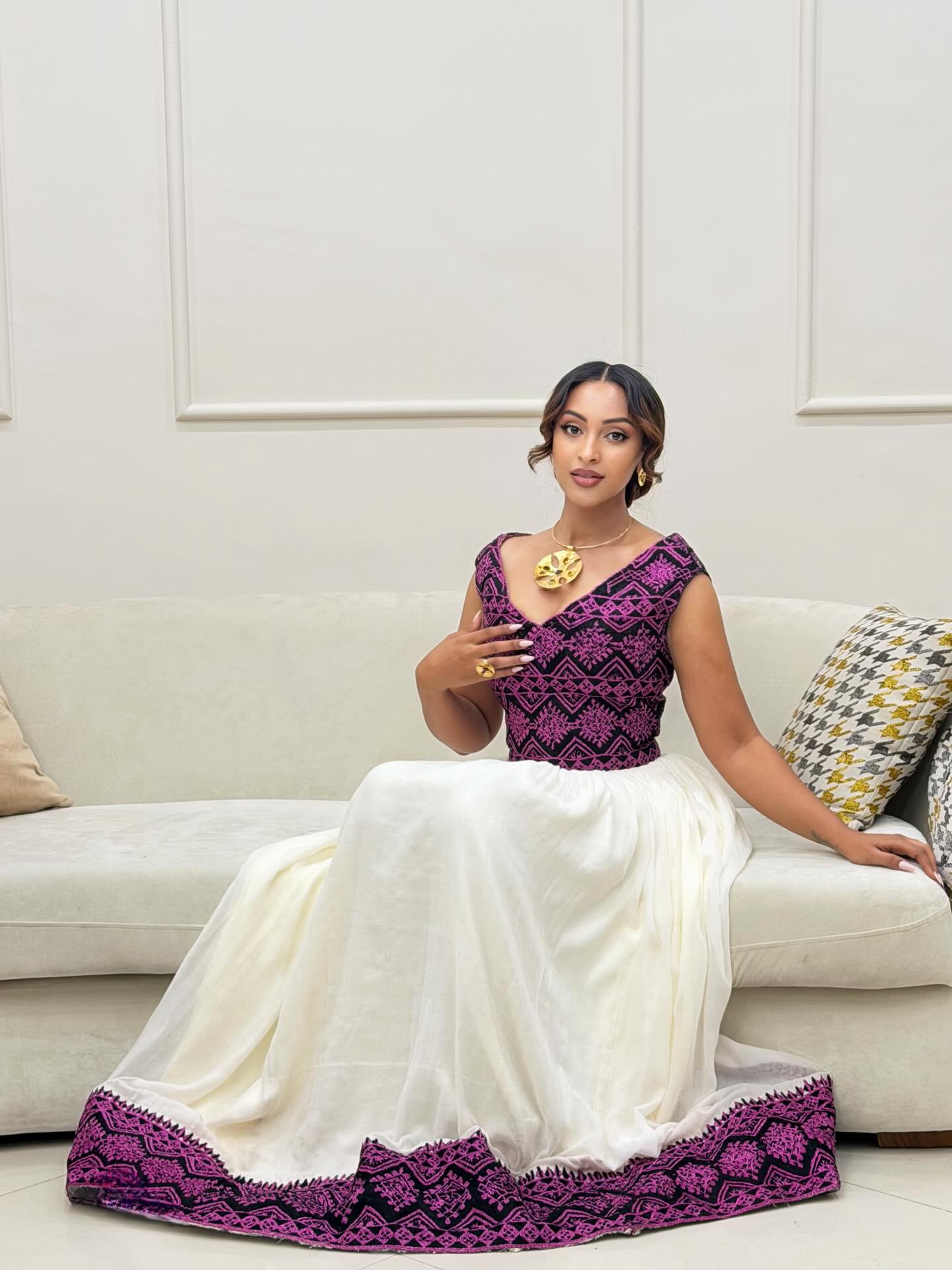 MENAYEE PURPLE ETHIOPIAN DRESS | SLEEVELESS HABESHA KEMIS | GRACEFUL HABESHA DRESS