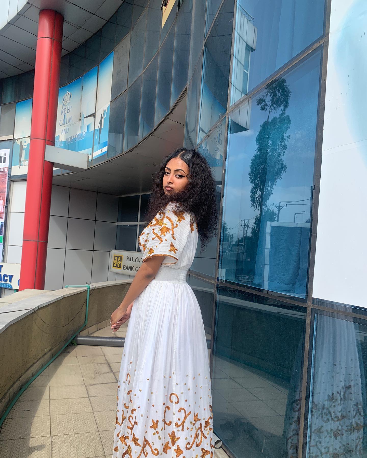 ELSHUYEE WHITE HABESHA KEMIS WITH GOLDEN EMBROIDERY | TRADITIONAL ETHIOPIAN DRESS | HABESHA DRESS STYLE