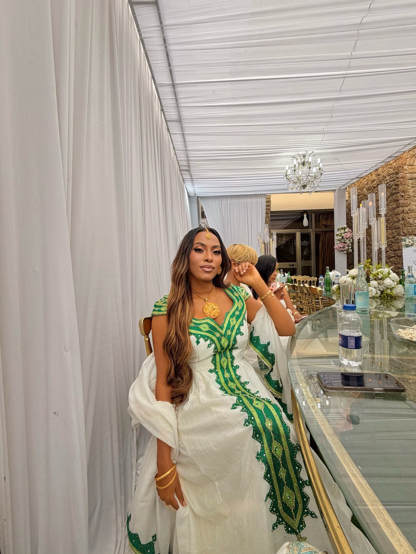 YADA GREEN EMBROIDERY HABESHA DRESS | SHORT SLEEVE HABESHA KEMIS | TRADITIONAL ETHIOPIAN DRESS STYLE