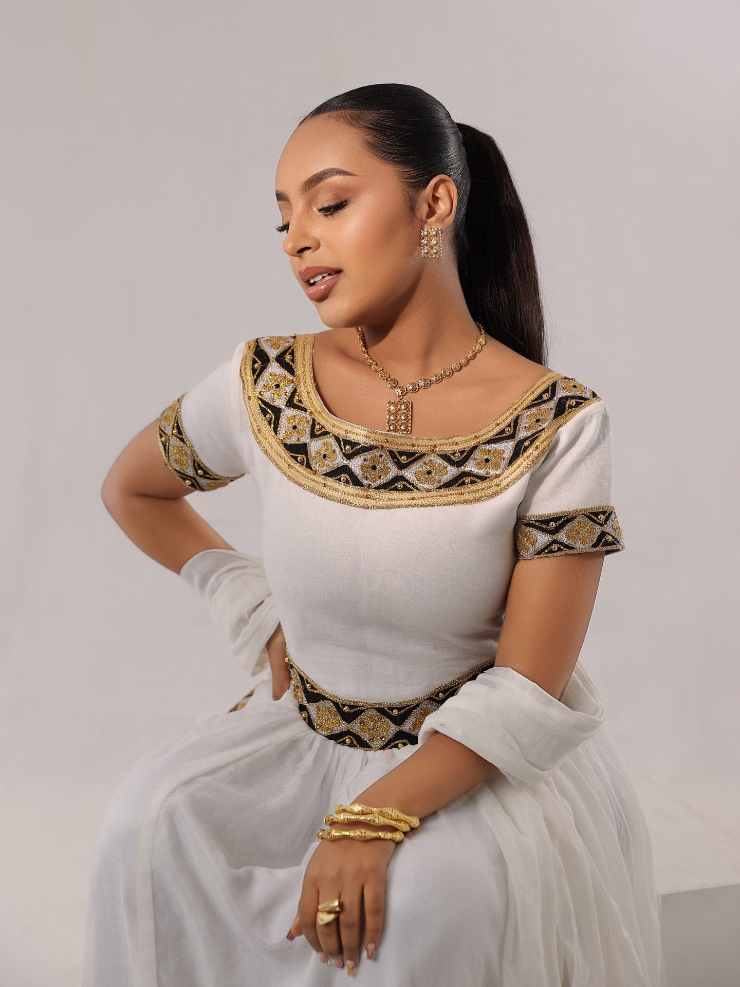MAHTEBE AUTHENTIC HABESHA KEMIS | SHORT SLEEVE HABESHA DRESS | TIMELESS ETHIOPIAN CLOTHING