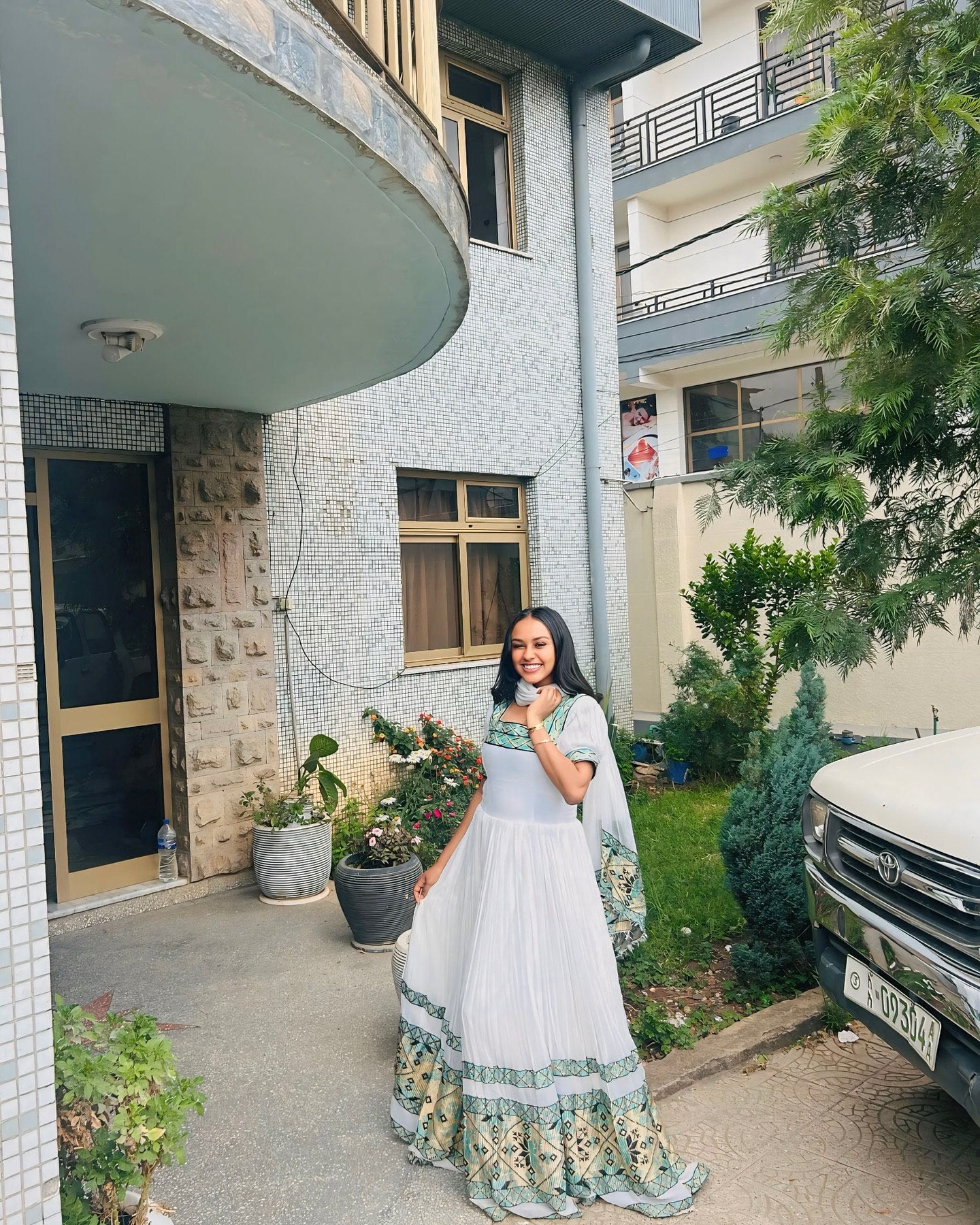 SIMANTA HABESHA KEMIS WITH GREEN WOVEN EMBROIDERY | HABESHA DRESS OUTFIT | ETHIOPIAN CLOTHING
