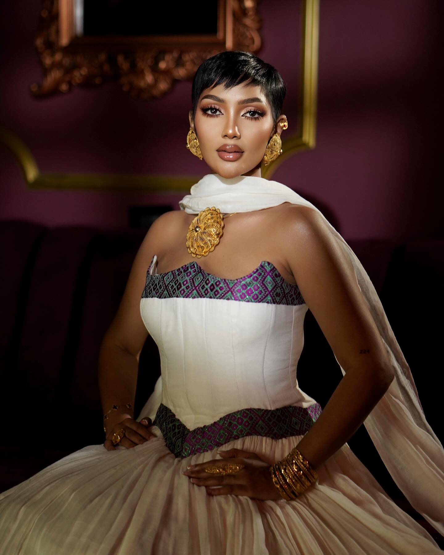 JUDI BEAUTIFUL ETHIOPIAN CLOTHING | GRACEFUL HABESHA KEMIS | OFF-SHOULDER HABESHA DRESS