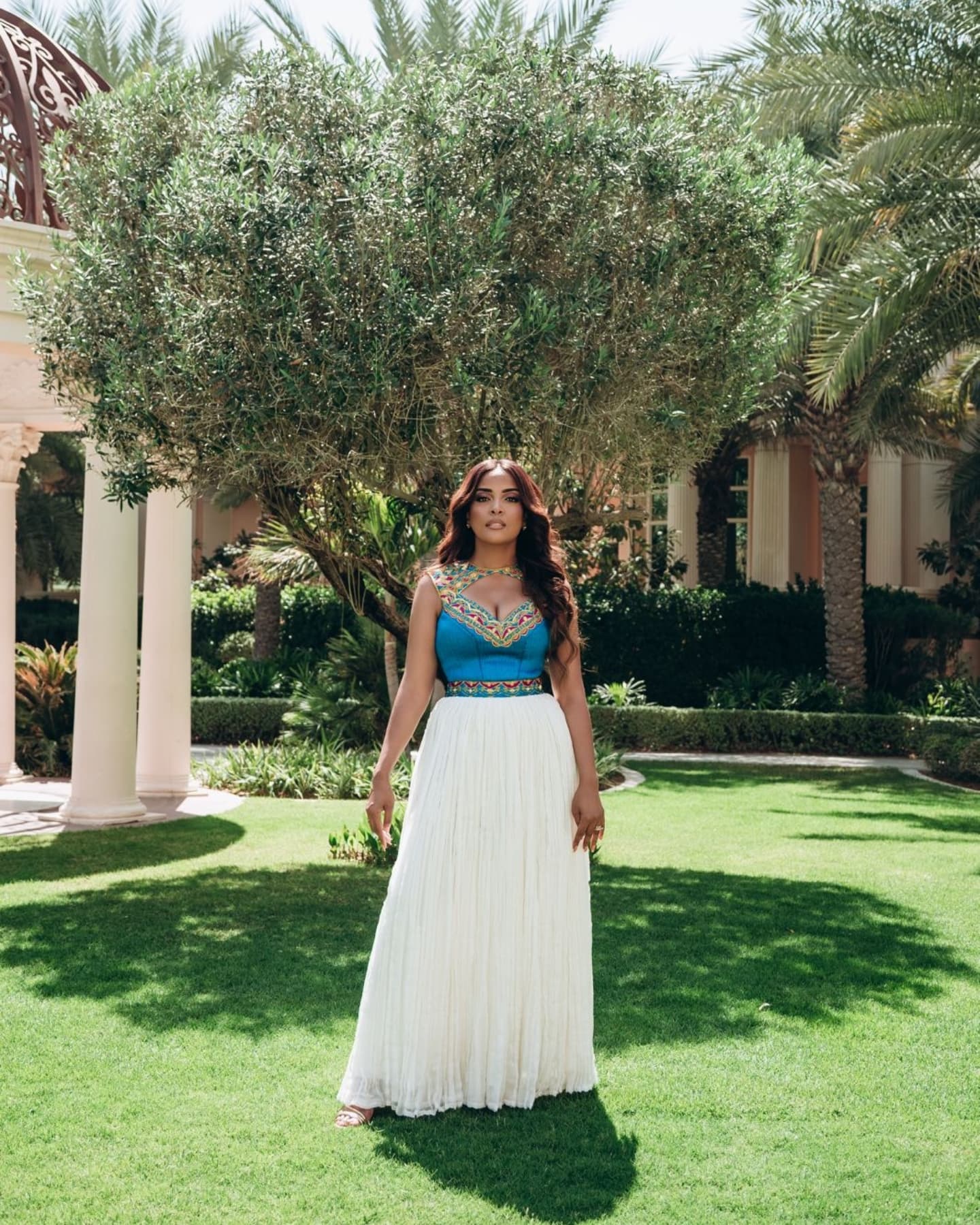 MESKU SLEEVELESS HABESHA DRESS WITH BLUE BODICE | TRADITIONAL ETHIOPIAN DRESS | VIBRANT HABESHA KEMIS