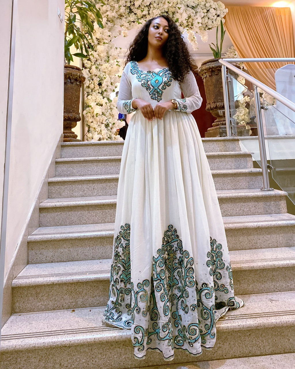 SHITA LONG SLEEVE HABESHA DRESS | HAND-EMBROIDERED DETAIL HABESHA KEMIS | CLASSIC ETHIOPIAN DRESS