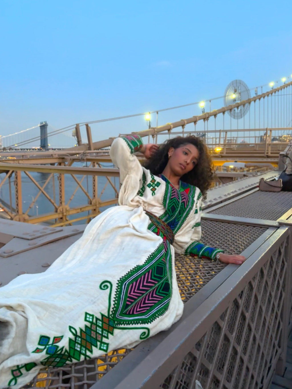 KID LONG SLEEVE HABESHA DRESS WITH GREEN EMBROIDERY | TRADITIONAL ETHIOPIAN DRESS | HABESHA KEMIS STYLE