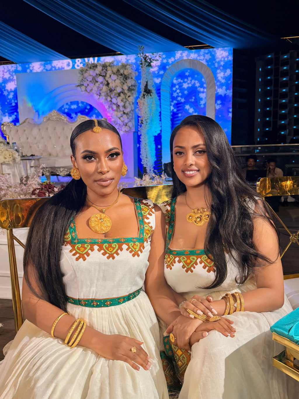 AMBAYE SLEEVELESS HABESHA KEMIS | GOLD AND GREEN EMBROIDERY HABESHA DRESS | CHARMING ETHIOPIAN DRESS